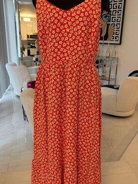 Red Floral Fit And Flare Cami Mini Dress